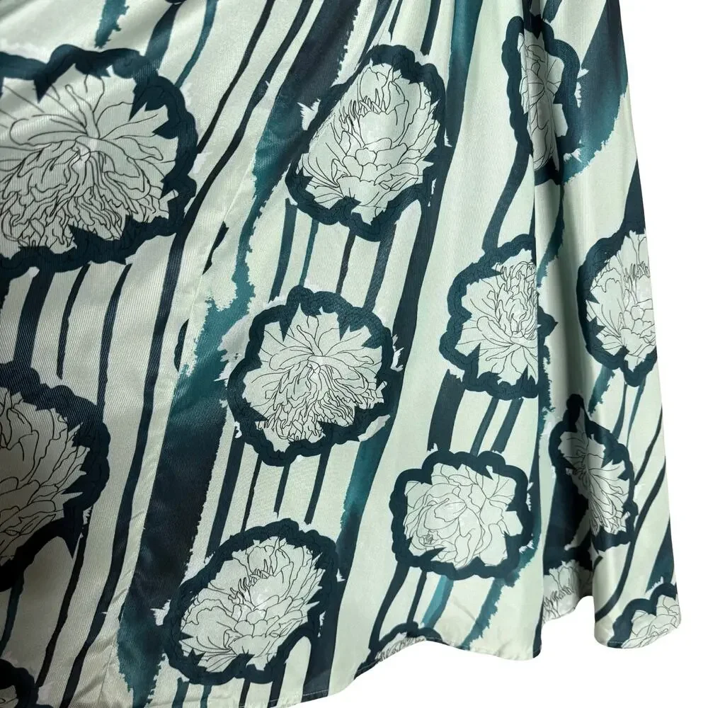 Anthropologie Troubadour Waterlily Floral Striped Circle Skirt 4P Green Workwear